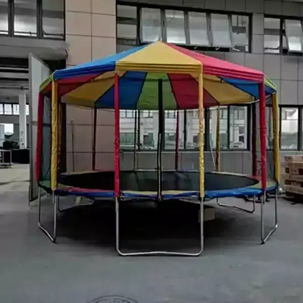 colorful-jumping-trampoline-with-net-coverage-roof-14-feet Colorful Jumping Trampoline With Net Coverage & Roof-14 Feet - Image 1